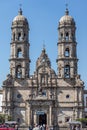 Zapopan, Jalisco Mexico. January 7, 2023. Facade of Sanctuary of Basilica of Our Lady against blue sky