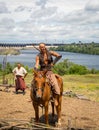 ZAPORIZHIA, UKRAINE-JUNE 21: Ukrainian Cossacks 21, 2014 in Zaporizhia, Ukraine. Show of Ukrainian Cossacks in Cossacks Museum on