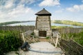 Zaporizhia - Ukraine, MAY 02, 2015: The wooden tower and protective fortifications in Museum of Zaporizhian Cossacks on the island