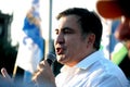 ZAPORIZHIA, UKRAINE - September 21, 2017: Mikheil Saakashvili political meeting with people in square in center of Zaporizhia city