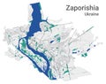 Zaporizhia vector map. Detailed map of Zaporizhia city administrative area. Cityscape panorama illustration. Road map with