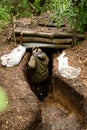 Zaporizhzhia, Ukraine, July 1, 2022: military trenches, living conditions of soldiers at war.