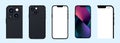 Zaporizhzhia, Ukraine - October 26, 2021 : New iPhone 13, Pro Max, Pro, Mini. Mock-up screen iphone and back side iphone. Vector Royalty Free Stock Photo