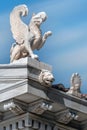 Zappeion Hall, Athens, Greece. The pediment of the neoclassical building Zappeion Hall. The left cape of the pediment in the form