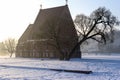 Zapyskis, Lithuania February 2020: early Gothic red brick church built between 1530 and 1578 In Lithuania, Zapyskis at cold Royalty Free Stock Photo