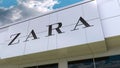 Zara logo on the modern building facade. Editorial 3D rendering