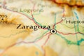 Zaragoza city marked on regional Spain map.. Royalty Free Stock Photo