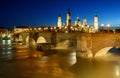 Cathedral of Pillar in Zaragoza city at night, Spain Royalty Free Stock Photo