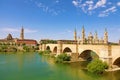 Zaragoza cityscape panorama with the bridge Puente de Piedra and Cathedral Basilica del Pilar Royalty Free Stock Photo