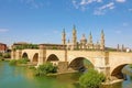 Zaragoza - The panorama with the bridge Puente de Piedra and Cathedral Basilica del Pilar Royalty Free Stock Photo