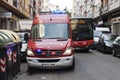 ZARAGOZA, SPAIN - Dec 24, 2011: Ambulance in emergency service closes the traffic on December 24, 2019 in Federico Garcia Lorca