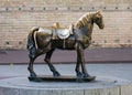 Zaragoza, Spain/Europe; 12/1/2019: Famous bronze horse sculpture in the downtown of Zaragoza, Spain