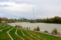 Zaragoza, Spain/Europe; 24/11/2019: Volunteer Walkway (Pasarela del Voluntariado) over the Ebro river in Zaragoza, Spain Royalty Free Stock Photo