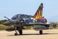 ZARAGOZA, SPAIN - MAY 20,2016: French Air Force Dassault Mirage 2000 fighter jet plane taxiing on Zaragoza airbase Royalty Free Stock Photo