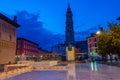 Zaragoza, Spain, May 30, 2022: Night view of statue of Francisco