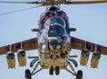 ZARAGOZA, SPAIN - MAY 20,2016: Special painted Czech Republic Air Force Mil Mi-24 Hind attack helicopter arriving on Zaragoza Royalty Free Stock Photo