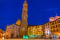 Zaragoza, Spain, May 29, 2022: Sunrise view of catedral del salv Royalty Free Stock Photo