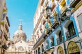 Zaragoza street near the Pilar Cathedral Royalty Free Stock Photo