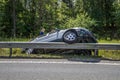 Zarasai, Lithuania- July 15, 2023: Volvo car crashed into side road barrier