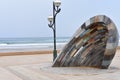 Zarautz, Spain: Sculpture 'Joan Etorrian' on the beachfront promenade in the town of Zarautz, Basque Country