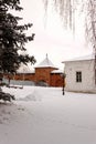 Zaraysk Kremlin walls and towers at winter day. Russia, Moscow region