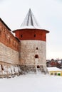 Zaraysk Kremlin walls and towers at winter day. Russia, Moscow region