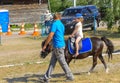 Zarechany, Ukraine - June 10, 2018. Horseback riding. Meeting of