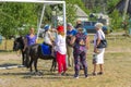 Zarechany, Ukraine - June 10, 2018. Horseback riding. Meeting of