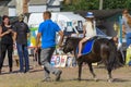 Zarechany, Ukraine - June 10, 2018. Horseback riding. Meeting of