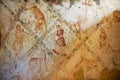 Fragment of the Roman mural wall decoration at an ancient Umayyad Desert Castle of Qasr Amra in Zarqa, Jordan. Royalty Free Stock Photo