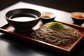 Zaru soba buckwheat noodles with dipping sauce. Generative AI.