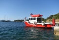 Zaton, Dubrovnik, Croatia - July 06, 2021: A fireboat designed for fighting shoreline and shipboard fires. Fireboat in Fire House Royalty Free Stock Photo