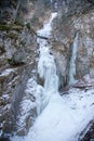 Zavojovy waterfall in winter in Falcon valley, Slovak Paradise National park, Slovakia Royalty Free Stock Photo