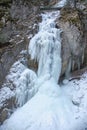 Zavojovy waterfall in winter in Falcon valley, Slovak Paradise National park, Slovakia Royalty Free Stock Photo