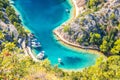 Zavratnica bay fjord under Velebit mountain aerial summer view Royalty Free Stock Photo