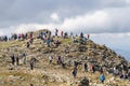 ZAWOJA, POLAND - SEPTEMBER 16, 2018: People on the top of Babia Gora - Diablak - the highest mountain in Polish Beskid Mountains