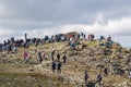 ZAWOJA, POLAND - SEPTEMBER 16, 2018: People on the top of Babia Gora - Diablak - the highest mountain in Polish Beskid Mountains