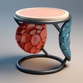 Zbrush Style Stool With Blue And Red Pattern