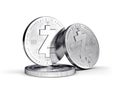 Zcash cryptocurrency physical concept coin isolated on white background.