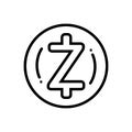 Black line icon for Zcash, crypto and currency