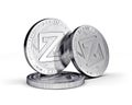 Zcoin cryptocurrency physical coin concept isolated on white background.