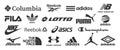 Zdolbuniv, Ukraine - May 5, 2023: Sportwear popular brands. Sport wear logo icon set. Nike Adidas Puma Jordan