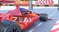 Zeal and success - pictured as word Zeal and a f1 car, to symbolize that Zeal can help achieving success and prosperity in life