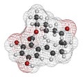 Zearalenone ZEN mycotoxin molecule. Produced by some Fusarium and Gibberella species. 3D rendering. Atoms are represented as.