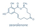 Zearalenone ZEN mycotoxin molecule. Produced by some Fusarium and Gibberella species. Skeletal formula.