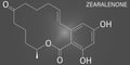 Zearalenone, ZEN mycotoxin molecule skeletal formula. Produced by some Fusarium and Gibberella species. Royalty Free Stock Photo