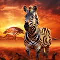 Zebra on african sunset with acacia of Wildlife and wilderness Map of africa concept Royalty Free Stock Photo