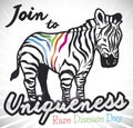 Zebra with Colorful Stripes Promoting to Join Rare Disease Day, Vector Illustration