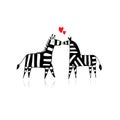 Zebra couple in love, sketch for your design