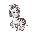 Zebra cub on a white background. Zebras in cartoon style Royalty Free Stock Photo
